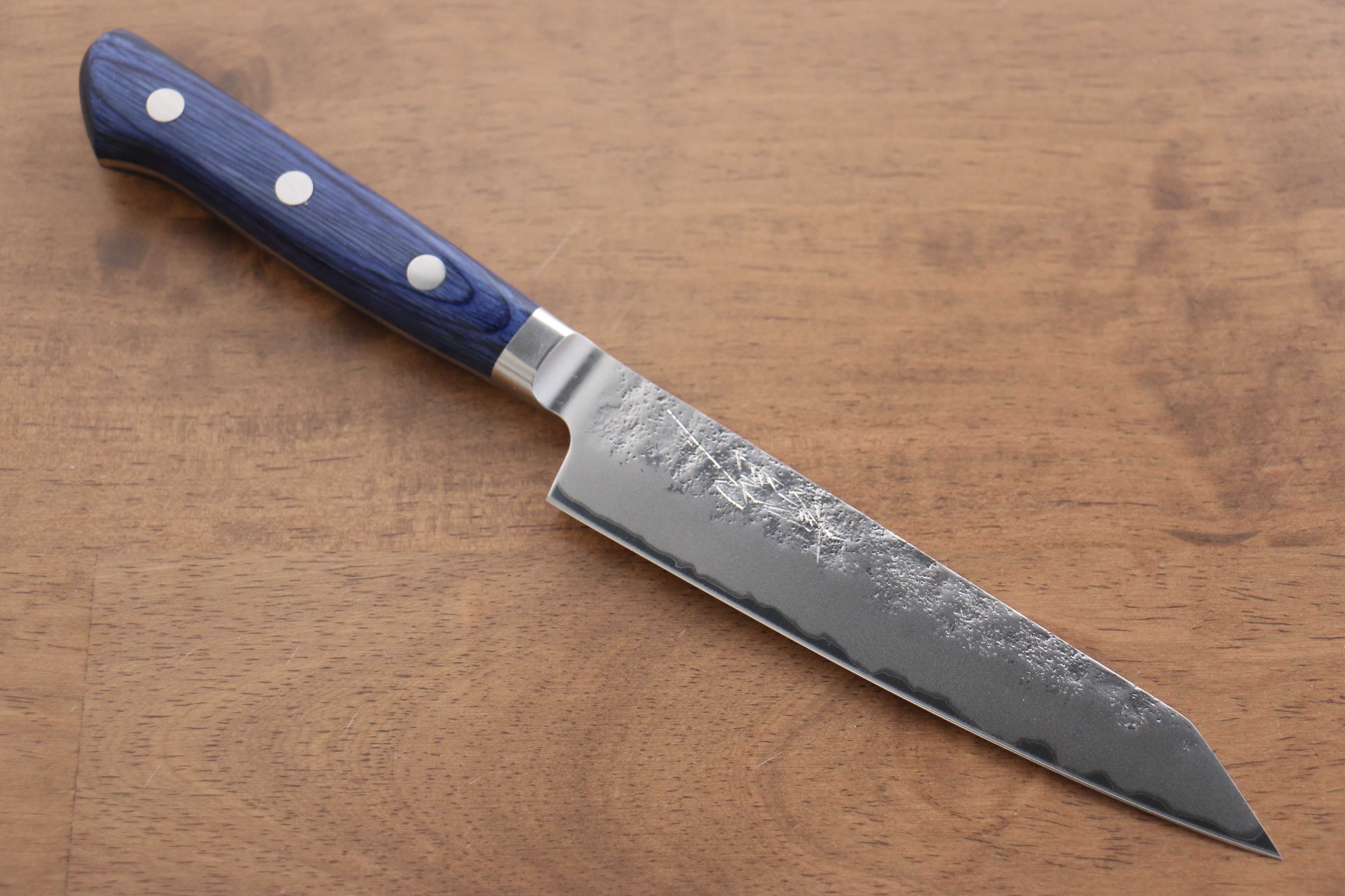 Seisuke Blue Steel No.2 Nashiji Japanese Kiritsuke Santoku & Kiritsuke Petty Blue Pakka wood Handle - Japanny - Best Japanese Knife