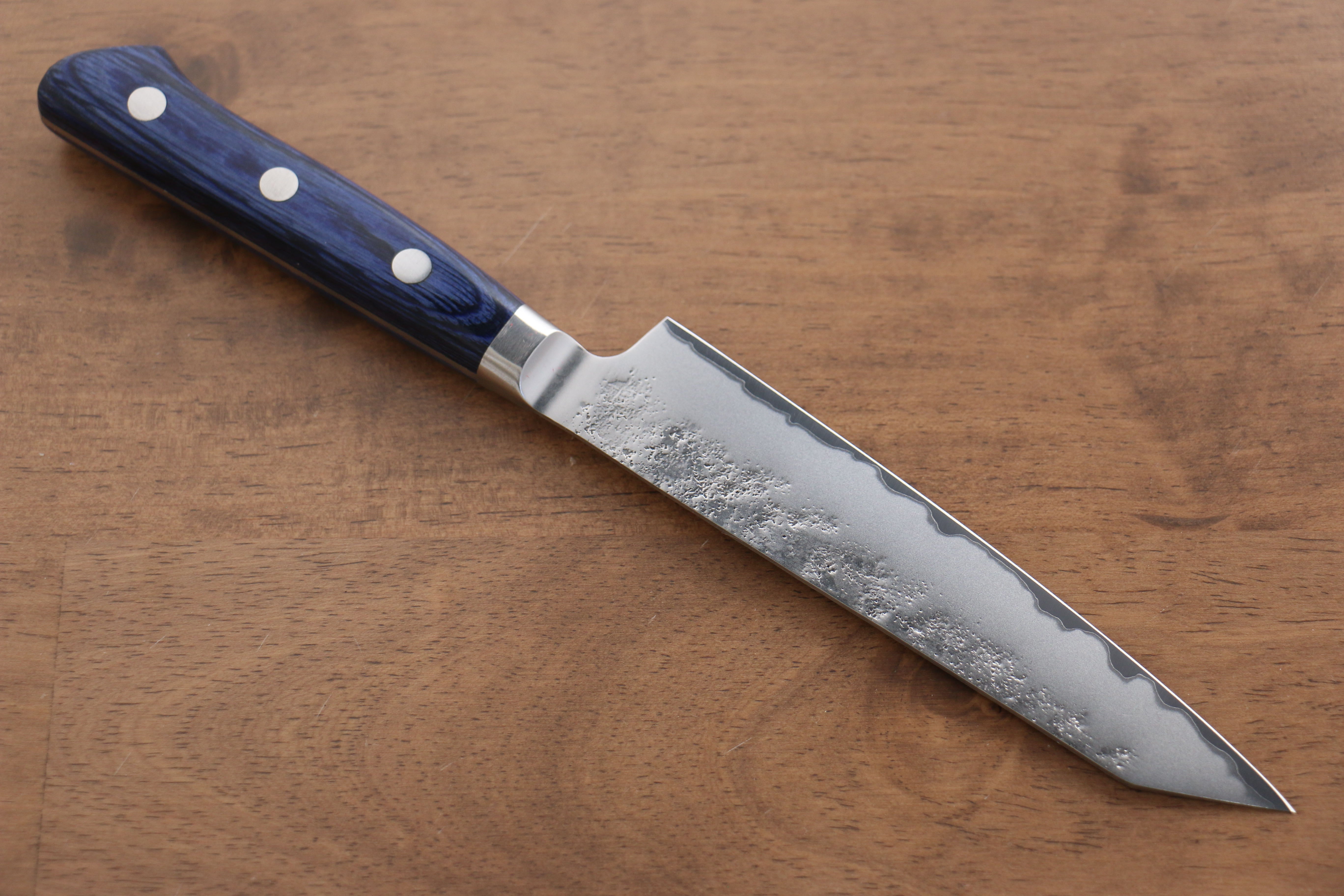 Seisuke Blue Steel No.2 Nashiji Japanese Kiritsuke Santoku & Kiritsuke Petty Blue Pakka wood Handle - Japanny - Best Japanese Knife