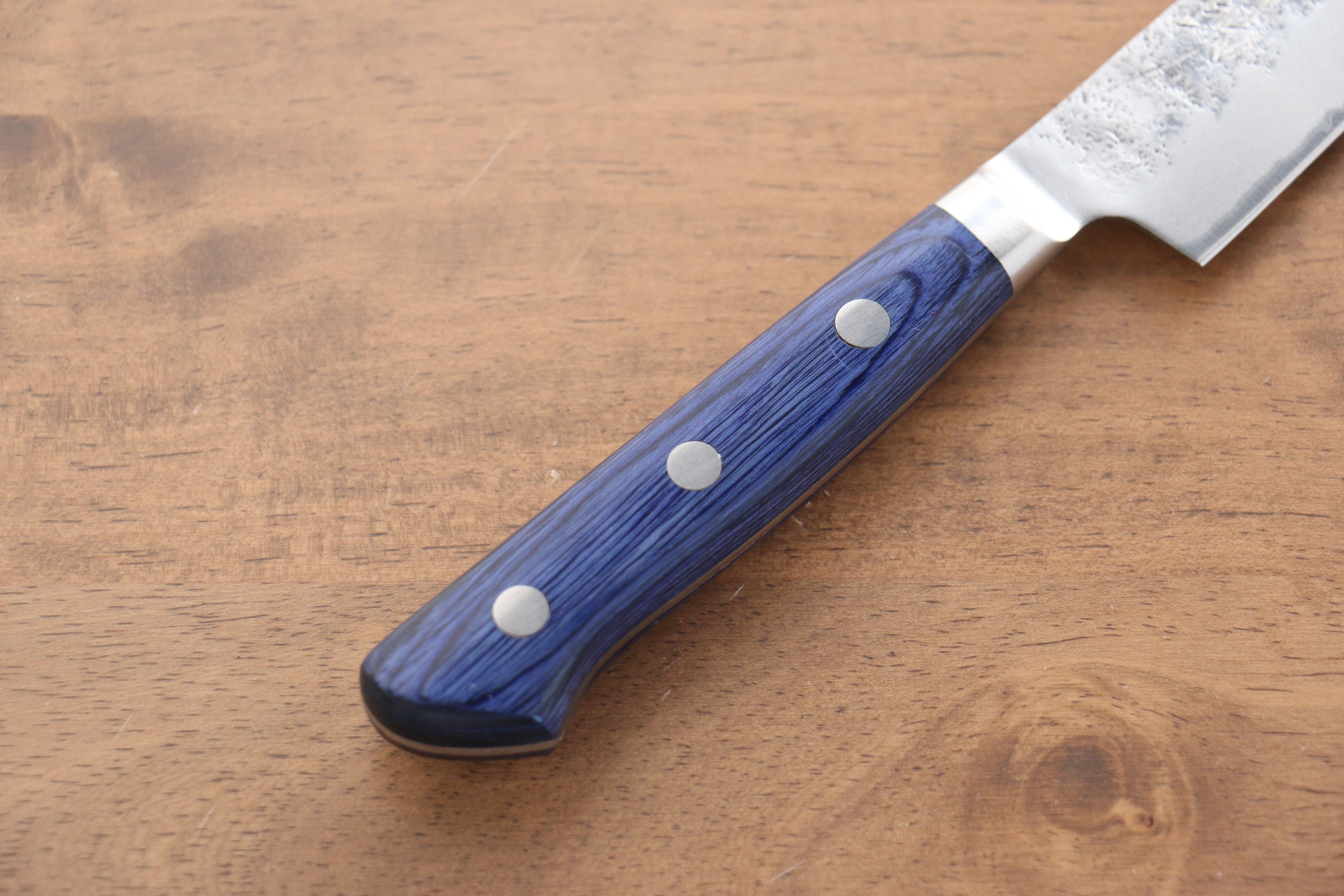 Seisuke Blue Steel No.2 Nashiji Japanese Kiritsuke Santoku & Kiritsuke Petty Blue Pakka wood Handle - Japanny - Best Japanese Knife