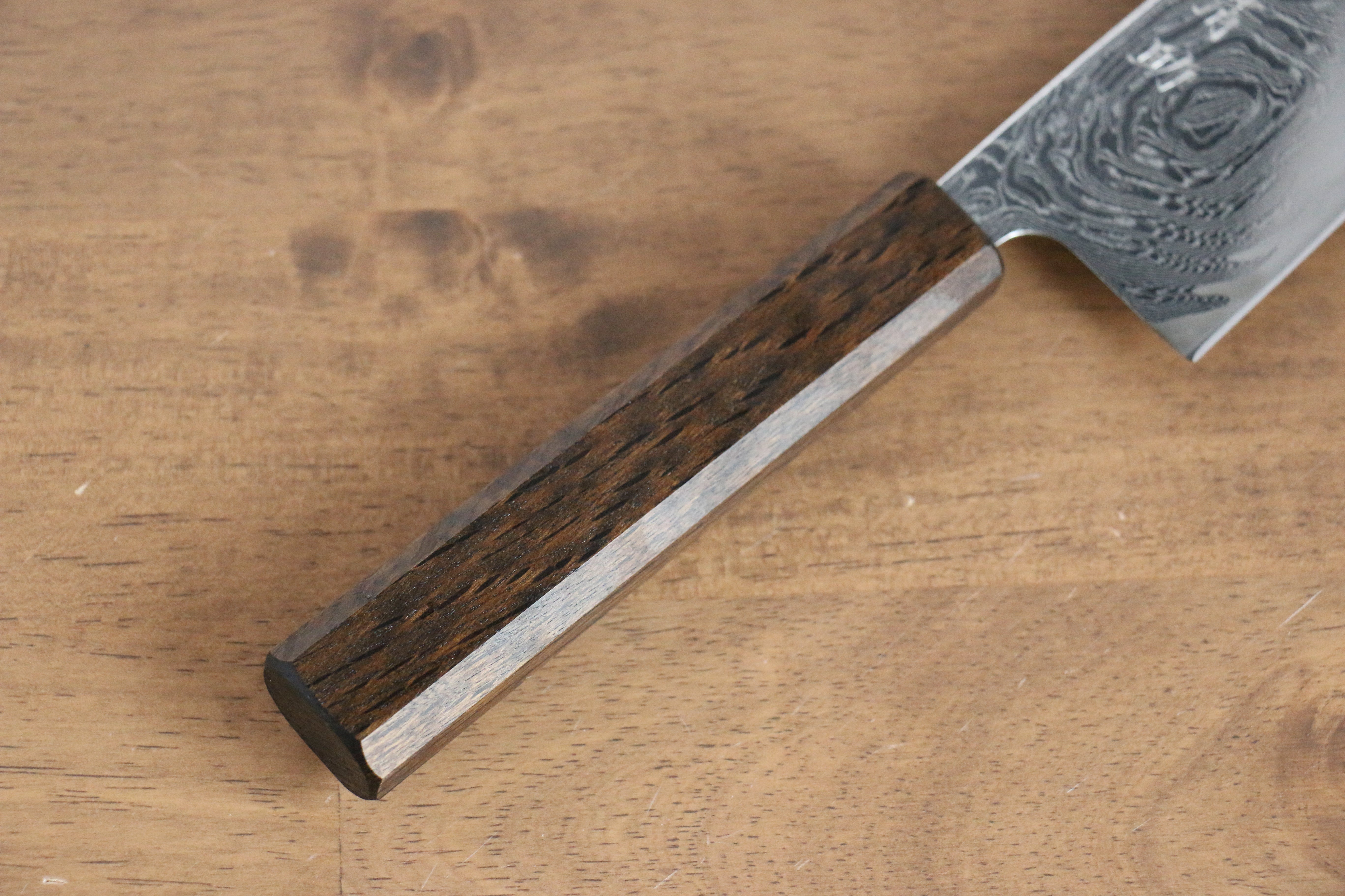 Seisuke Nami AUS10 Mirrored Finish Damascus Santoku 165mm Oak Handle - Japanny - Best Japanese Knife