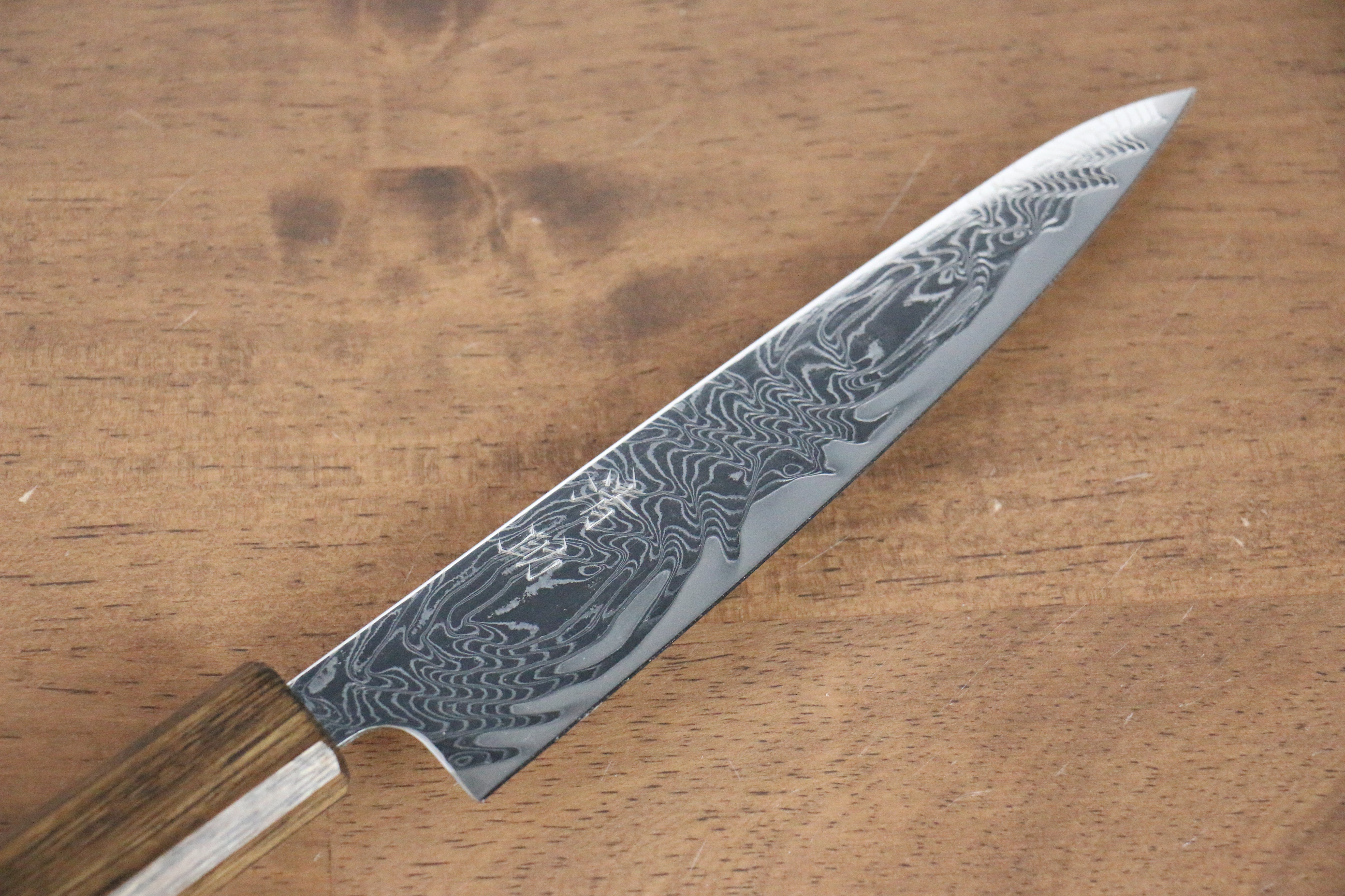 Seisuke Nami AUS10 Mirrored Finish Damascus Petty-Utility 135mm Oak Handle - Japanny - Best Japanese Knife