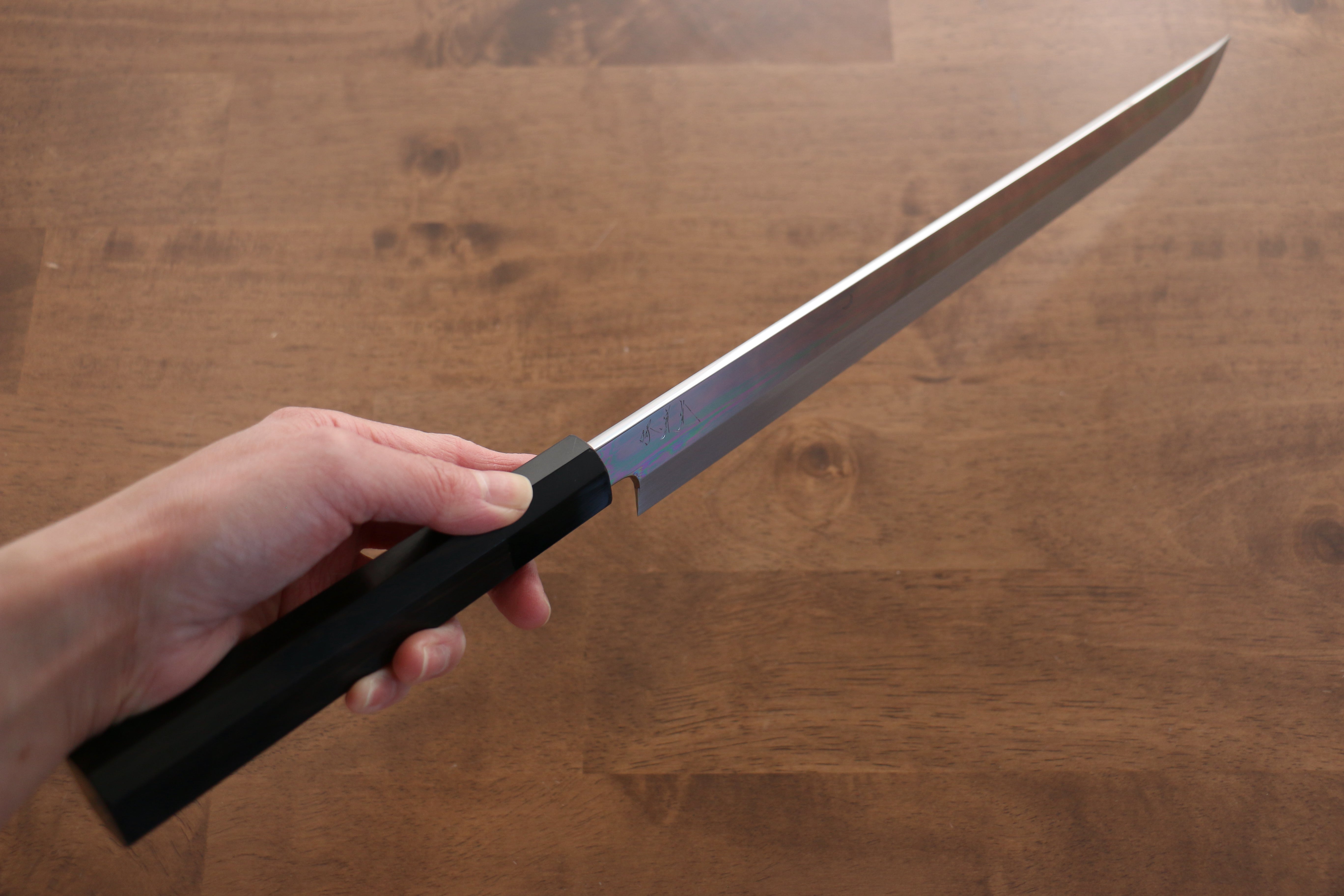 Jikko Fujisan Honyaki White Steel No.3 Mirrored Finish Sakimaru Yanagiba  300mm Ebony Wood Handle - Japanny - Best Japanese Knife