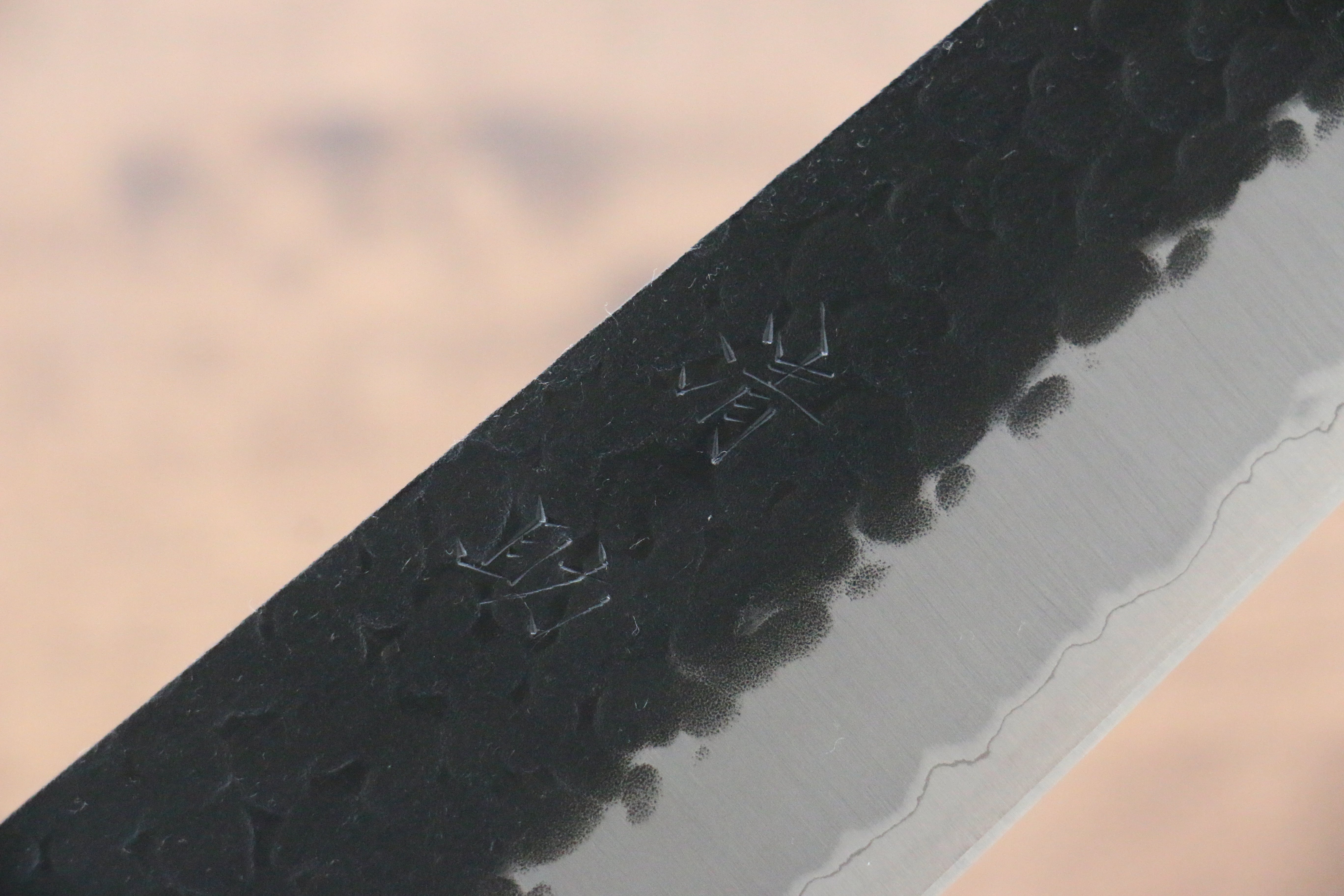 Seisuke Kokubyaku Blue Super Hammered Kurouchi Gyuto 210mm Morado Handle - Japanny - Best Japanese Knife