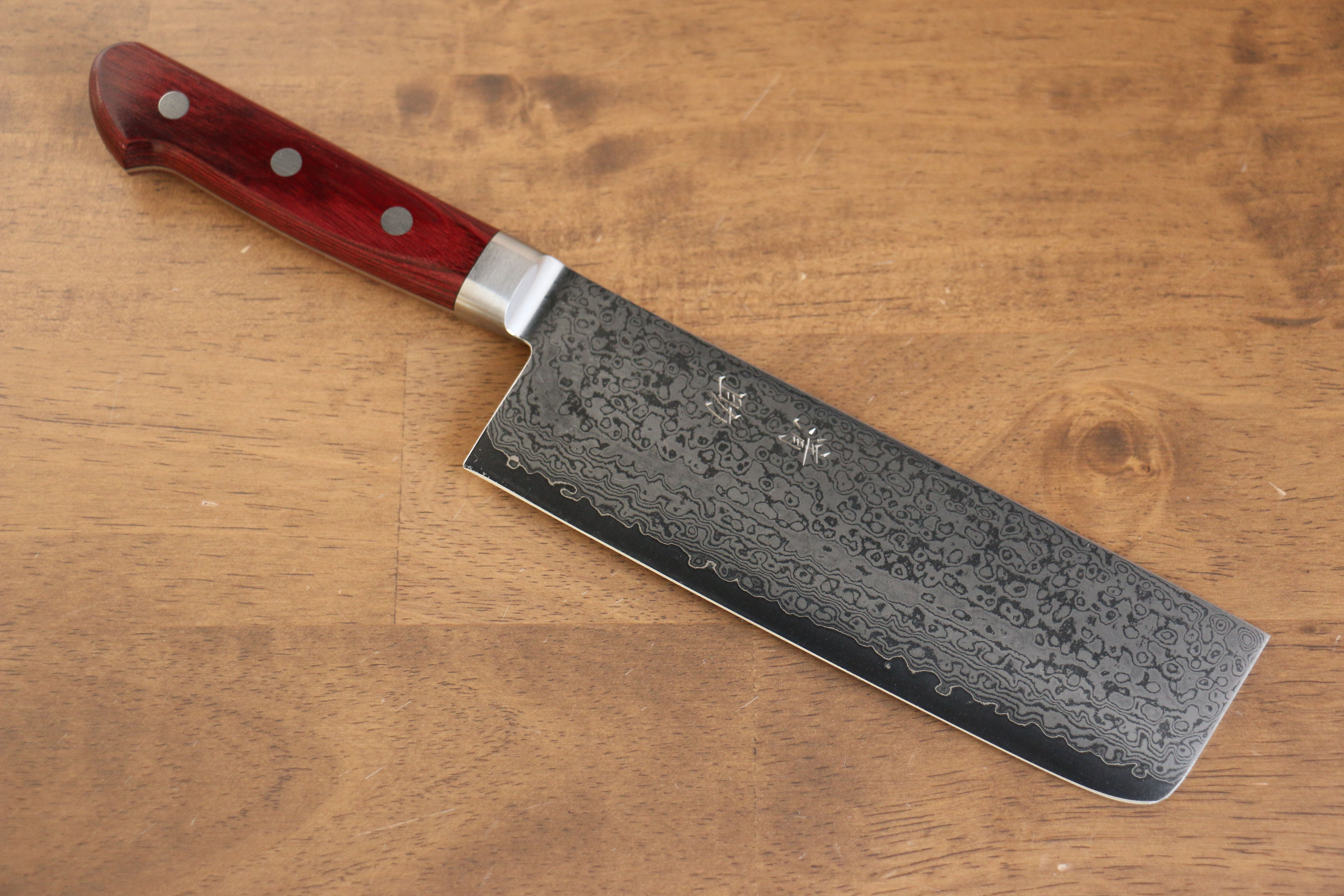 Seisuke VG10 33 Layer Mirrored Finish Damascus Nakiri  165mm Red Pakka wood Handle - Japanny - Best Japanese Knife