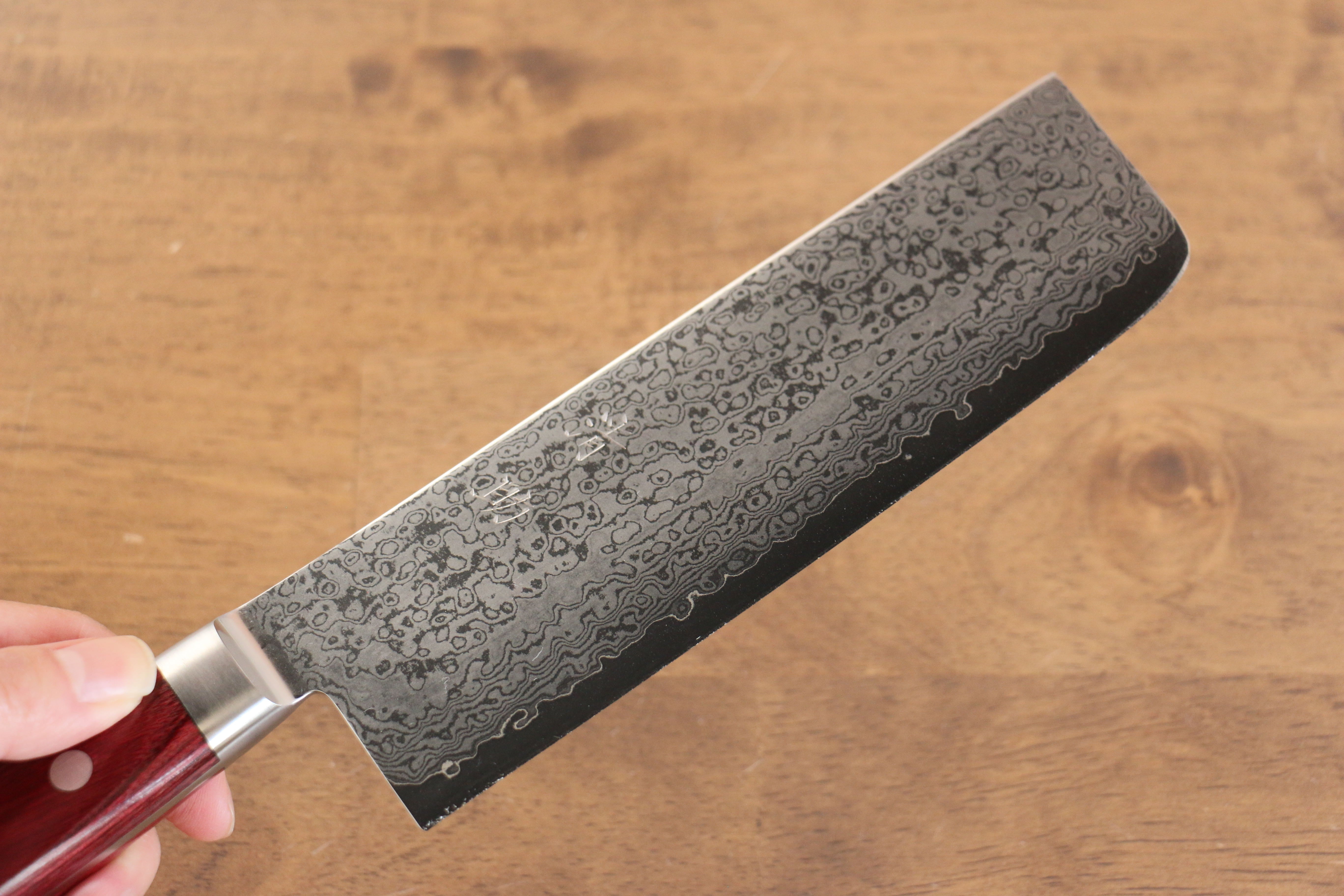 Seisuke VG10 33 Layer Mirrored Finish Damascus Nakiri  165mm Red Pakka wood Handle - Japanny - Best Japanese Knife