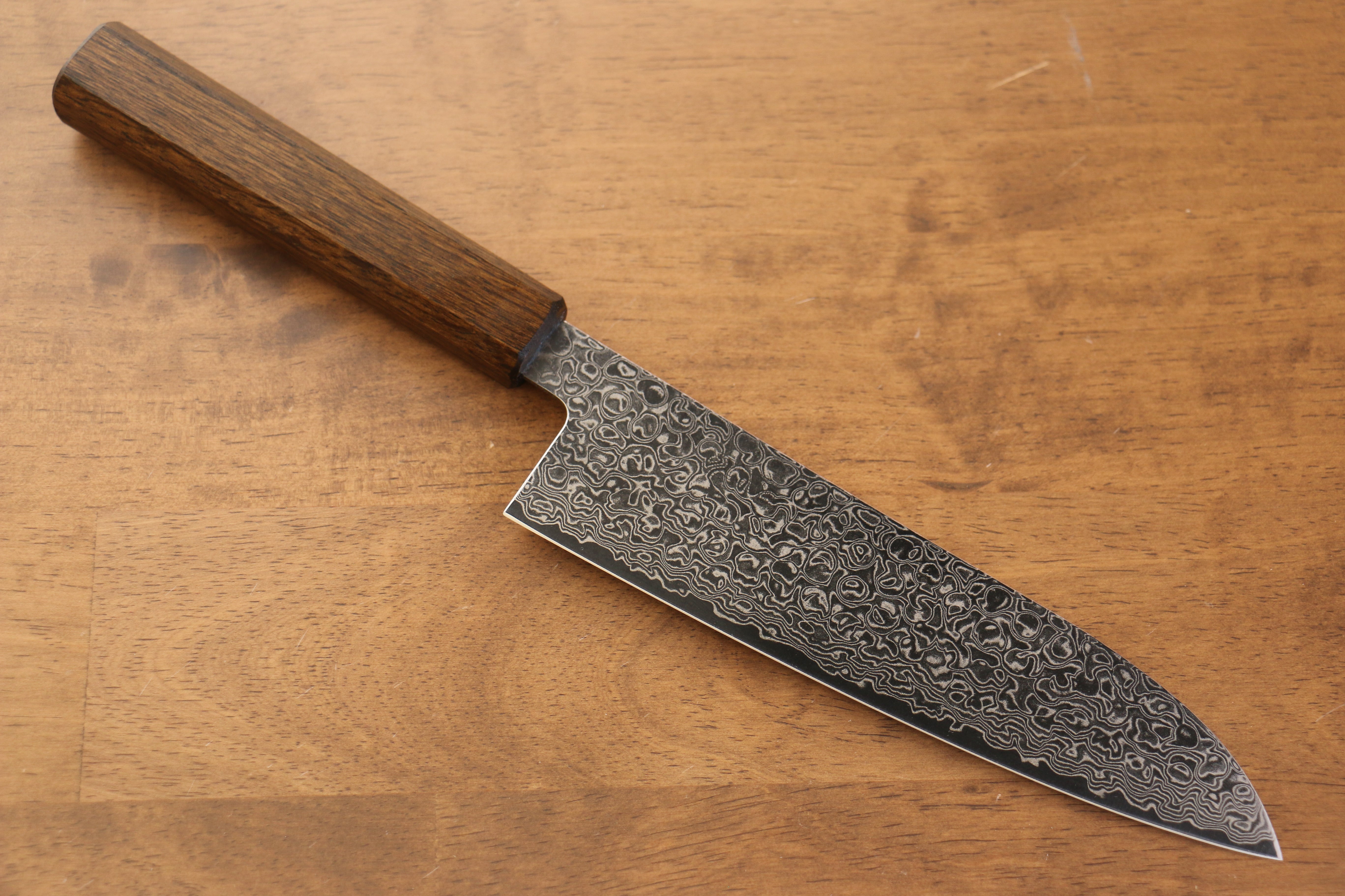 Seisuke ZA-18 Mirrored Finish Damascus Santoku 180mm Oak Handle - Japanny - Best Japanese Knife
