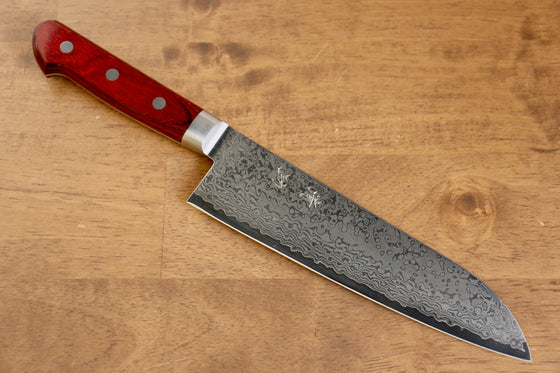 Seisuke VG10 33 Layer Mirrored Finish Damascus Santoku 180mm Red Pakka wood Handle - Japanny - Best Japanese Knife