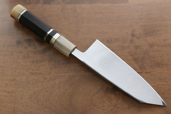 Jikko Shiko White Steel Kiritsuke Deba  150mm Ebony with Double Ring Handle - Japanny - Best Japanese Knife