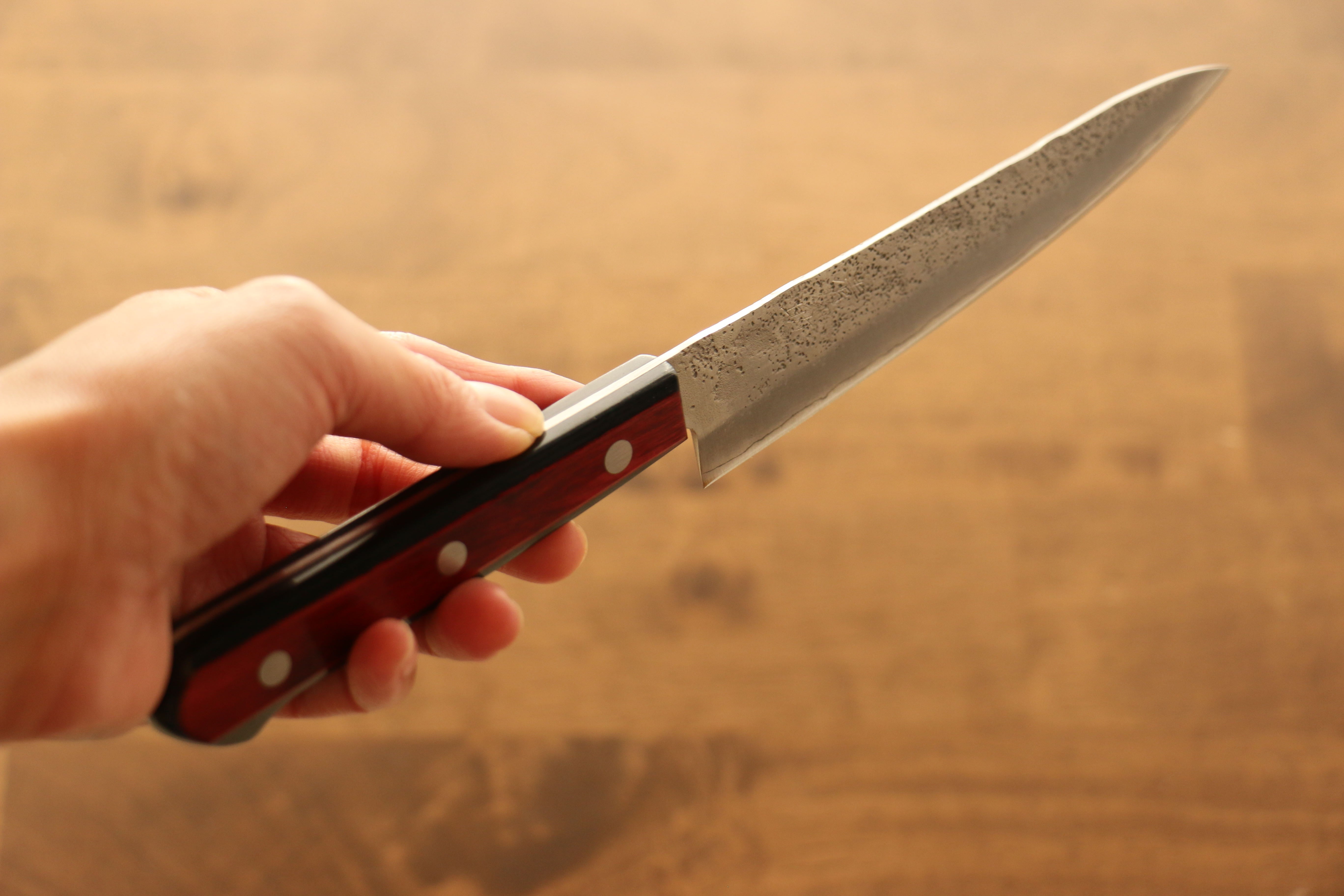 Seisuke Silver Steel No.3 Nashiji Petty-Utility 135mm Red Pakka wood Handle - Japanny - Best Japanese Knife