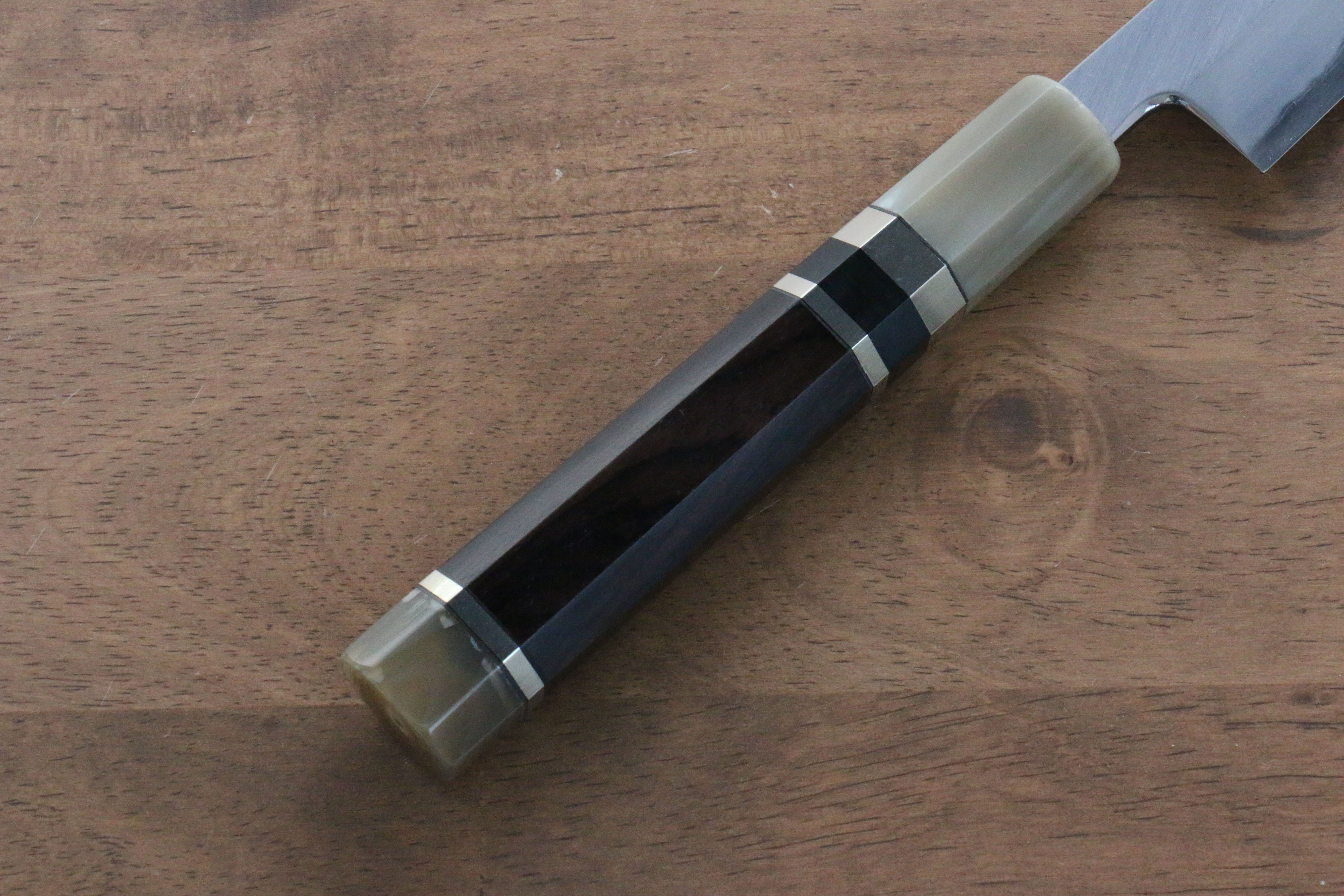 Jikko Shiko White Steel Sakimaru Yanagiba  240mm Ebony with Double Ring Handle - Japanny - Best Japanese Knife