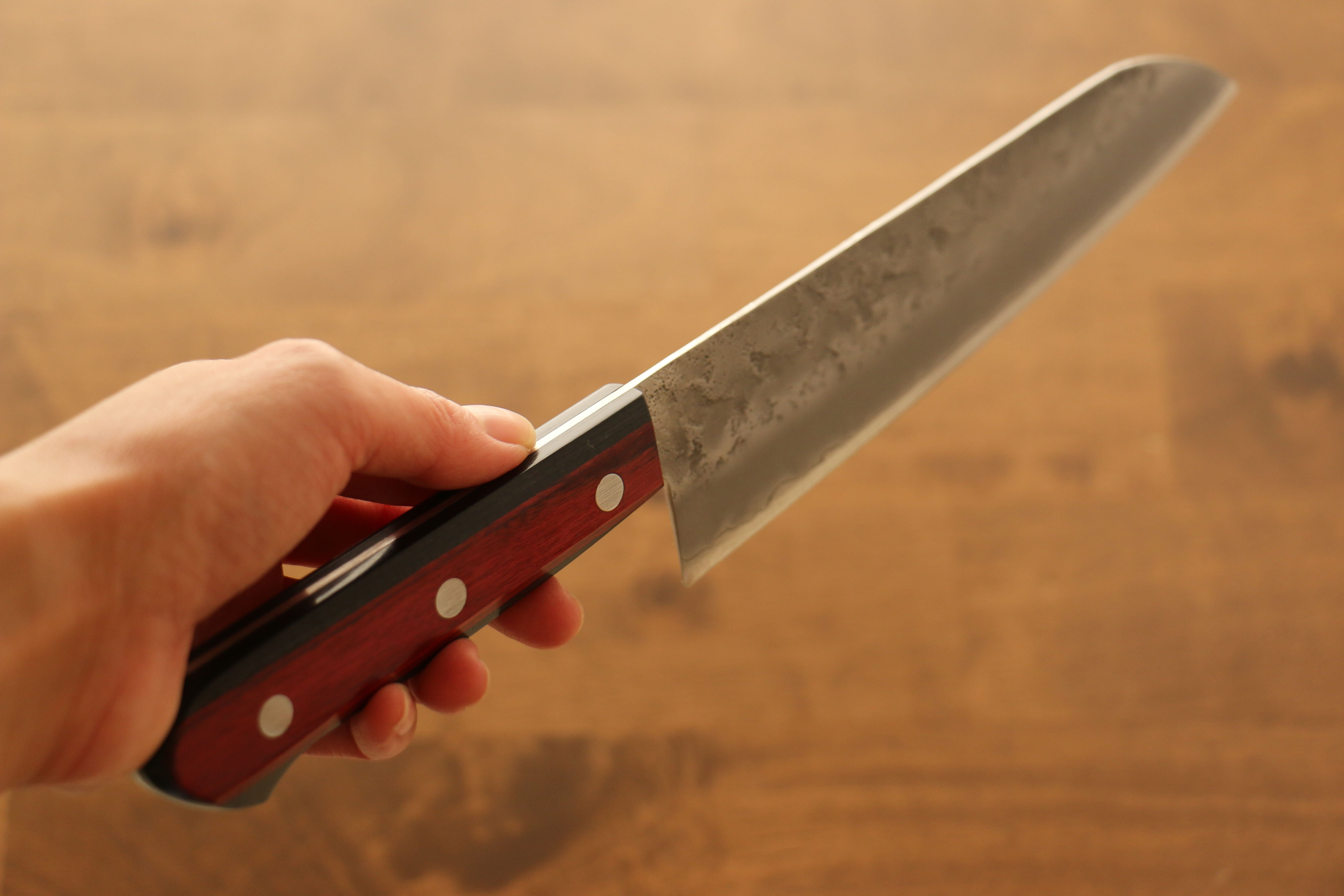 Seisuke Silver Steel No.3 Nashiji Santoku 180mm Red Pakka wood Handle - Japanny - Best Japanese Knife