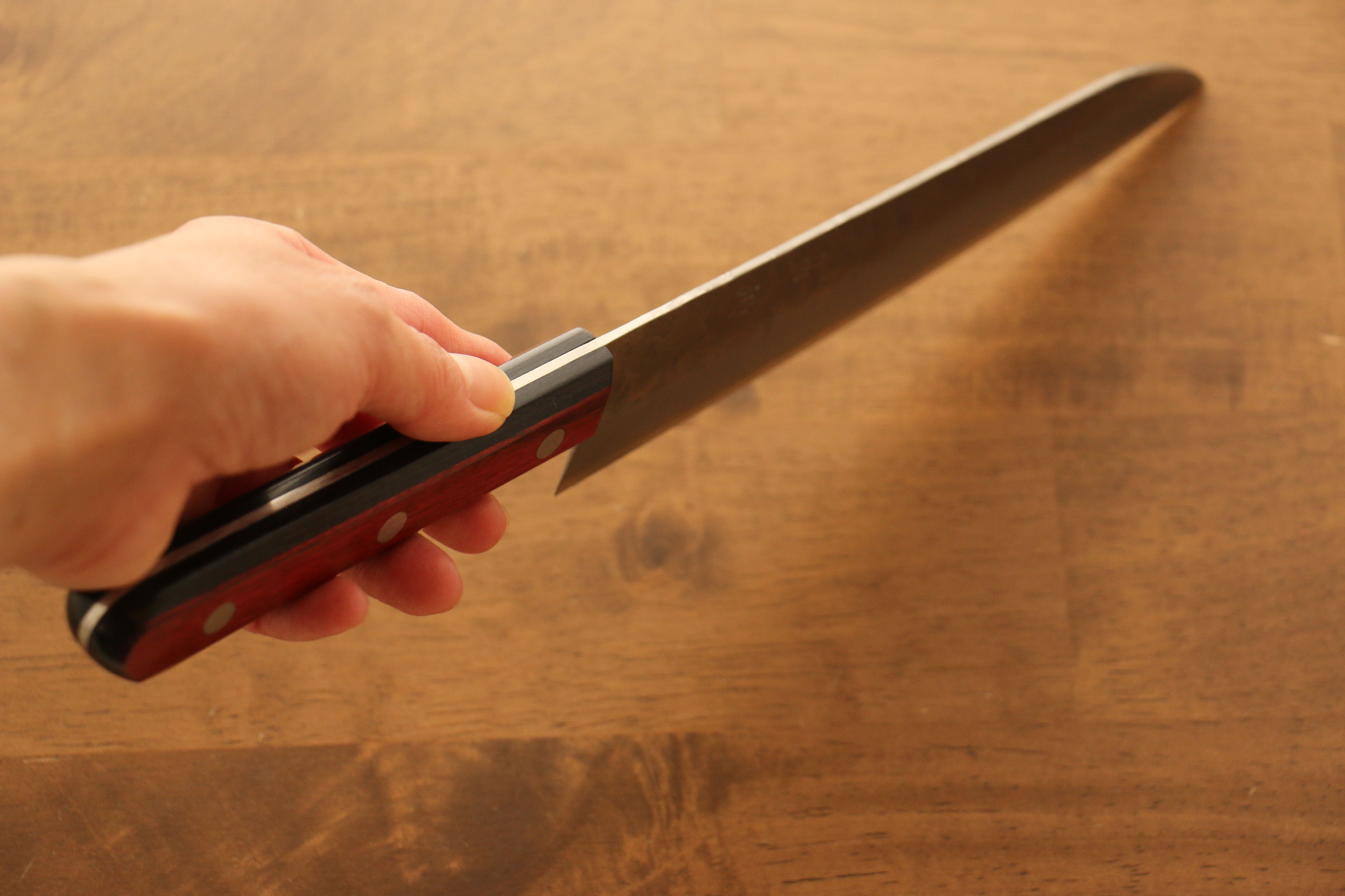 Seisuke Silver Steel No.3 Nashiji Santoku 180mm Red Pakka wood Handle - Japanny - Best Japanese Knife