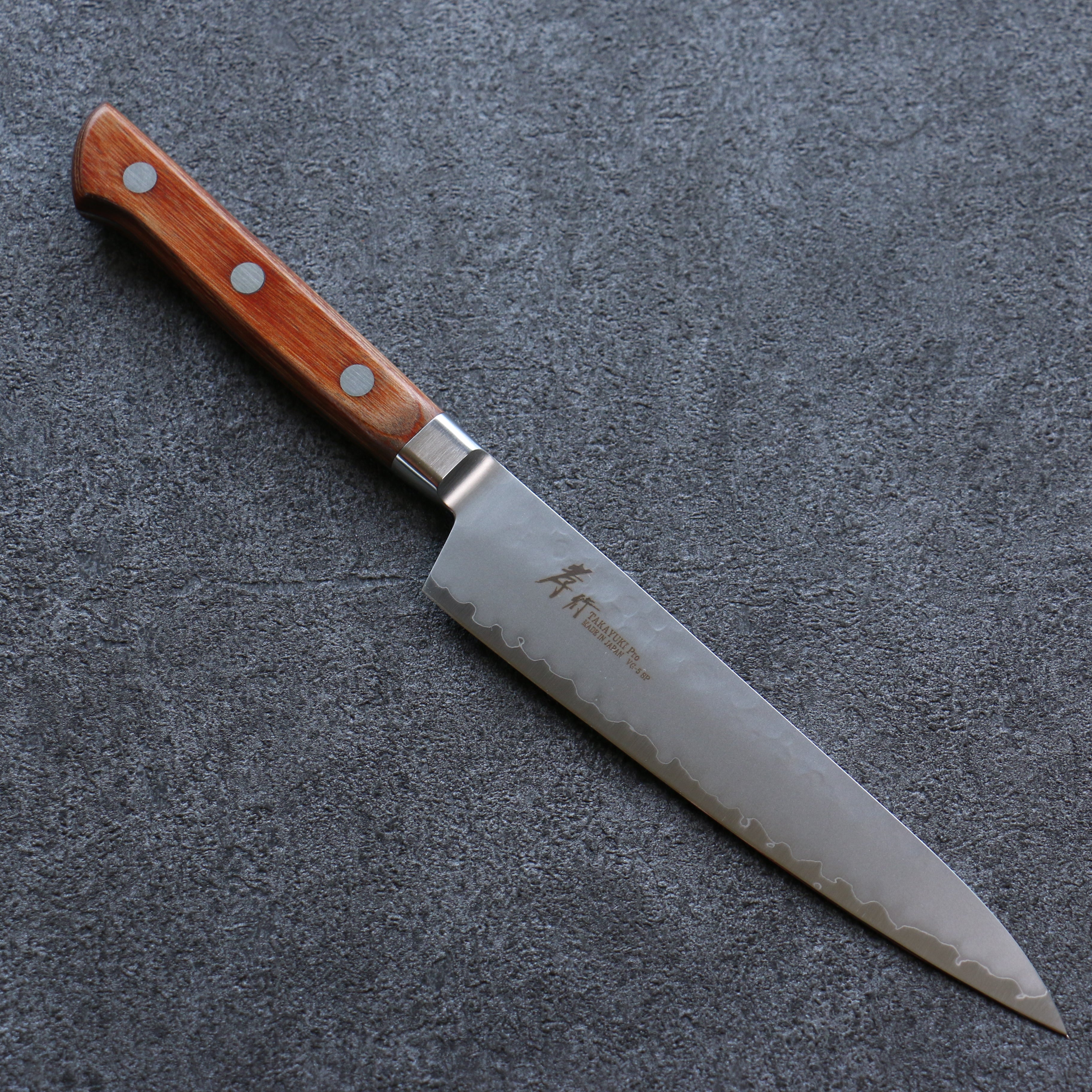 Sakai Takayuki VG5 Hammered Petty-Utility 150mm Brown Pakka wood Handle - Japanny - Best Japanese Knife
