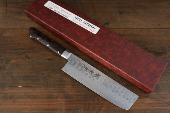 Sakai Takayuki VG10 17 Layer Damascus Nakiri 160mm Desert Ironwood Handle - Japanny - Best Japanese Knife