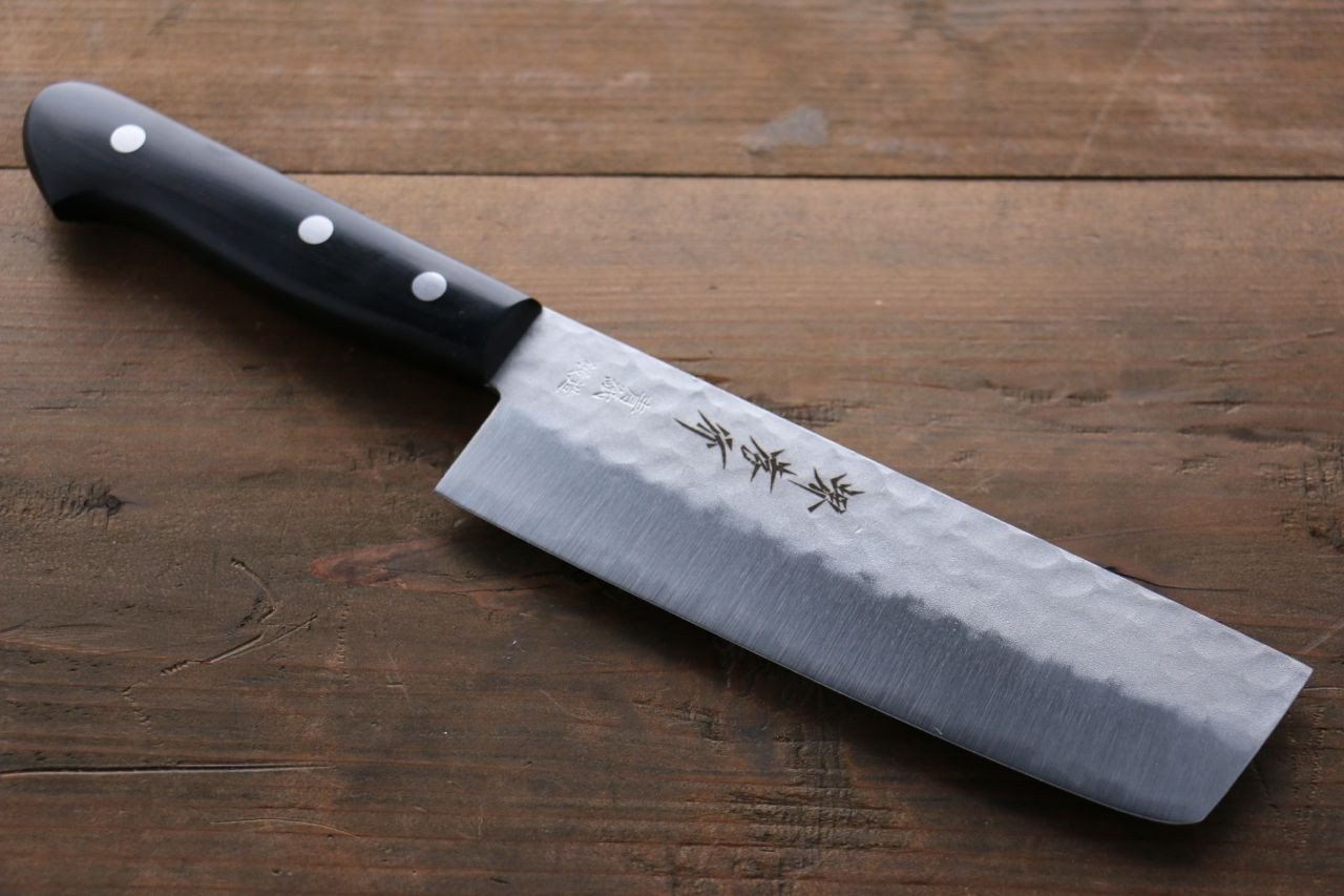 Sakai Takayuki Blue Steel Hammered 3 Layer Nakiri 165mm - Japanny - Best Japanese Knife