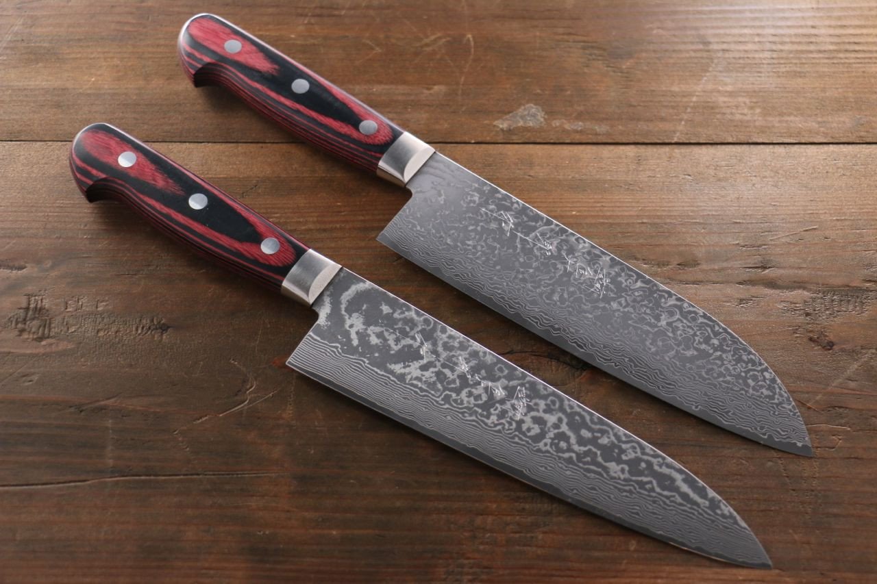 Yoshimi Kato VG10 Black Finish Damascus Japanese Gyuto & Santoku Knife Set - Japanny - Best Japanese Knife