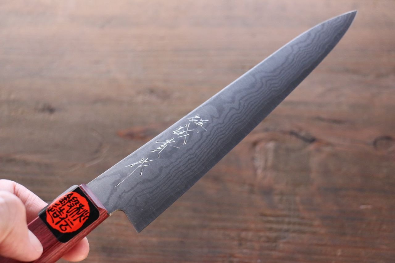 Shigeki Tanaka VG10 17 Layer Damascus Petty-Utility 150mm Red Pakka wood Handle - Japanny - Best Japanese Knife