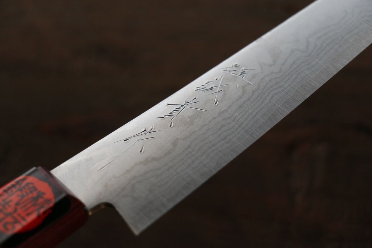 Shigeki Tanaka VG10 17 Layer Damascus Petty-Utility 150mm Red Pakka wood Handle - Japanny - Best Japanese Knife