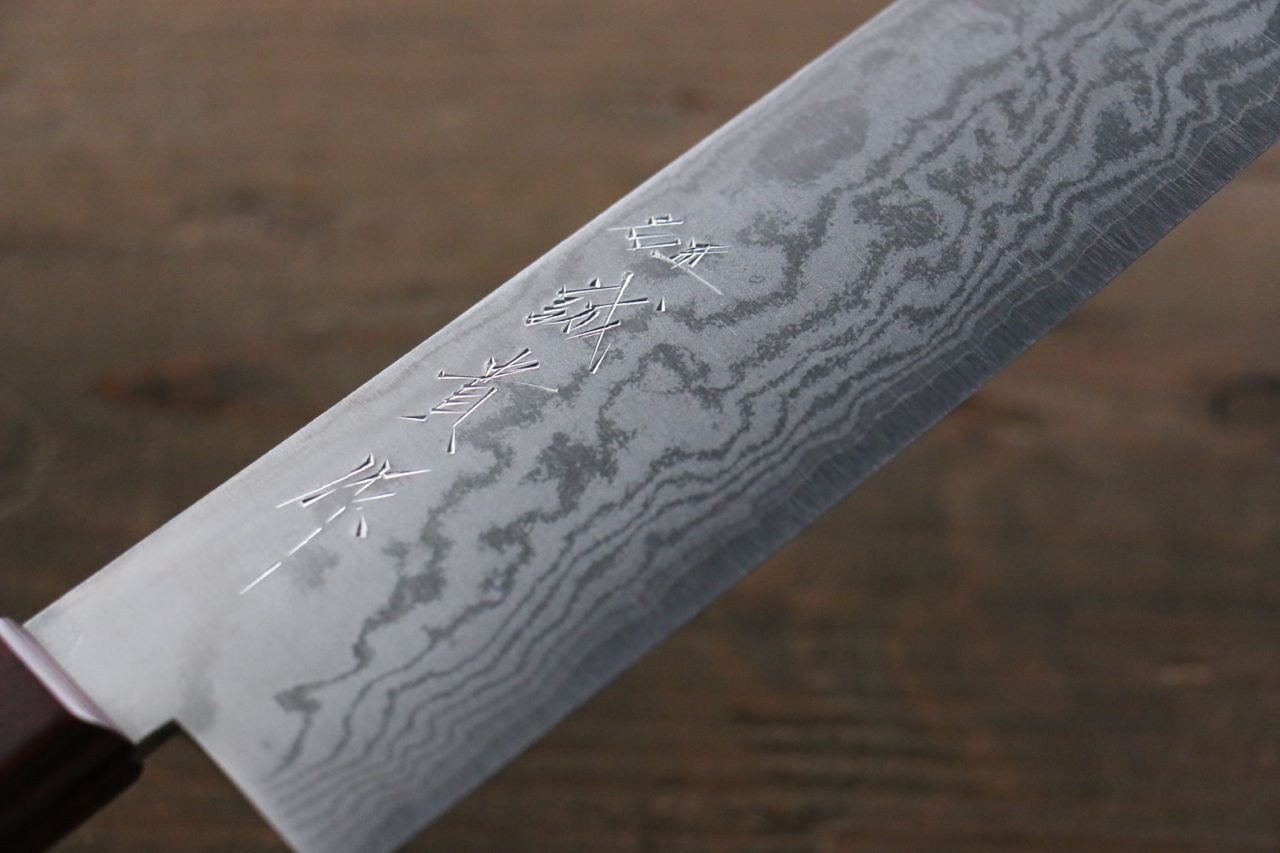 Shigeki Tanaka VG10 17 Layer Damascus Nakiri  160mm Red Pakka wood Handle - Japanny - Best Japanese Knife
