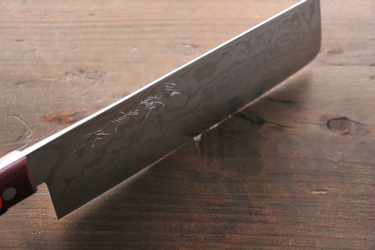 Shigeki Tanaka VG10 17 Layer Damascus Nakiri  160mm Red Pakka wood Handle - Japanny - Best Japanese Knife