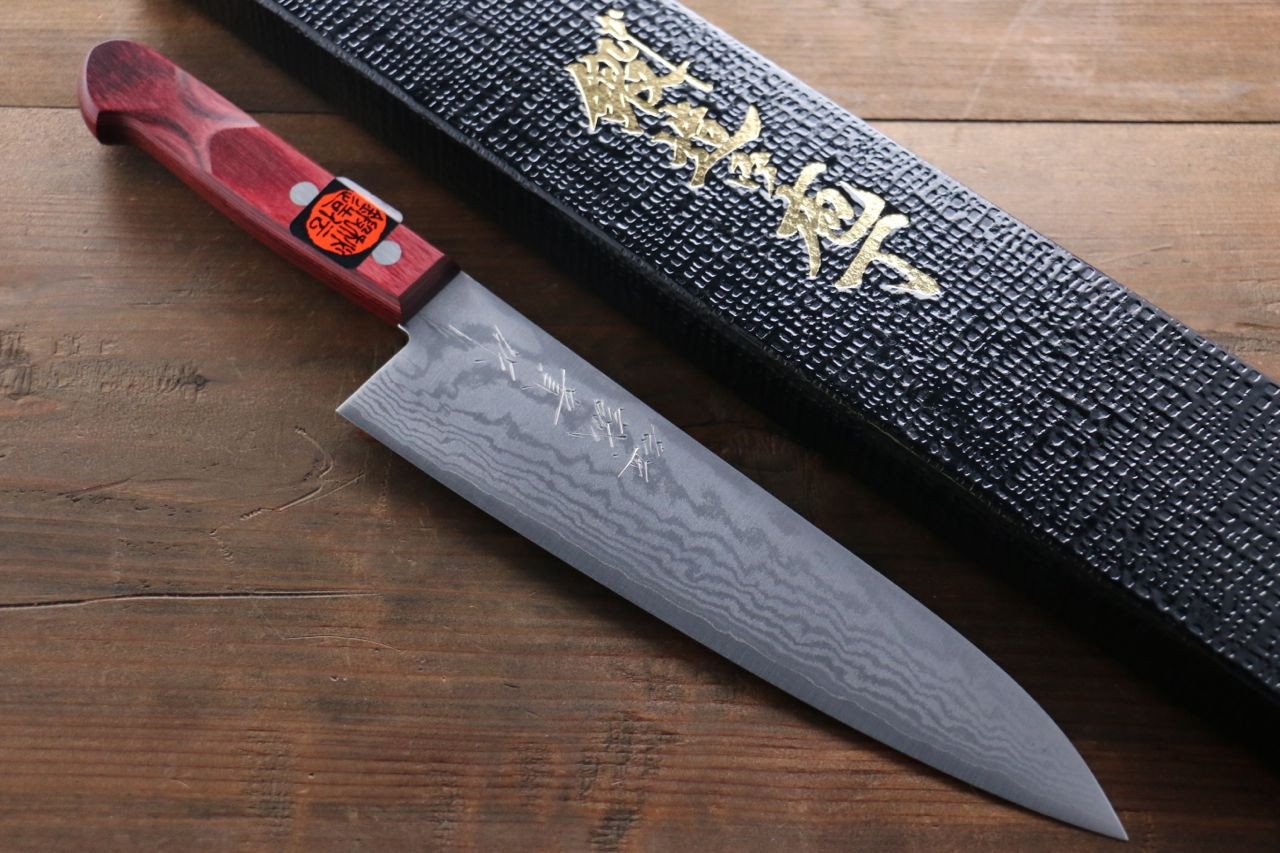 Shigeki Tanaka VG10 17 Layer Damascus Gyuto 180mm Red Pakka wood Handle - Japanny - Best Japanese Knife