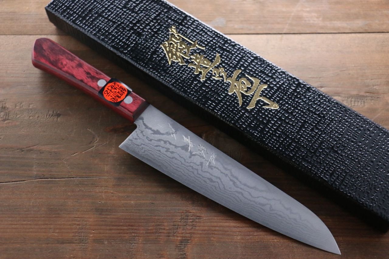 Shigeki Tanaka VG10 17 Layer Damascus Gyuto  210mm Red Pakka wood Handle - Japanny - Best Japanese Knife