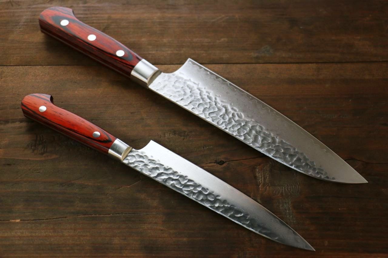 Sakai Takayuki 33 Layer Damascus Santoku 180mm & Petty 150mm Japanese Knives Set - Japanny - Best Japanese Knife
